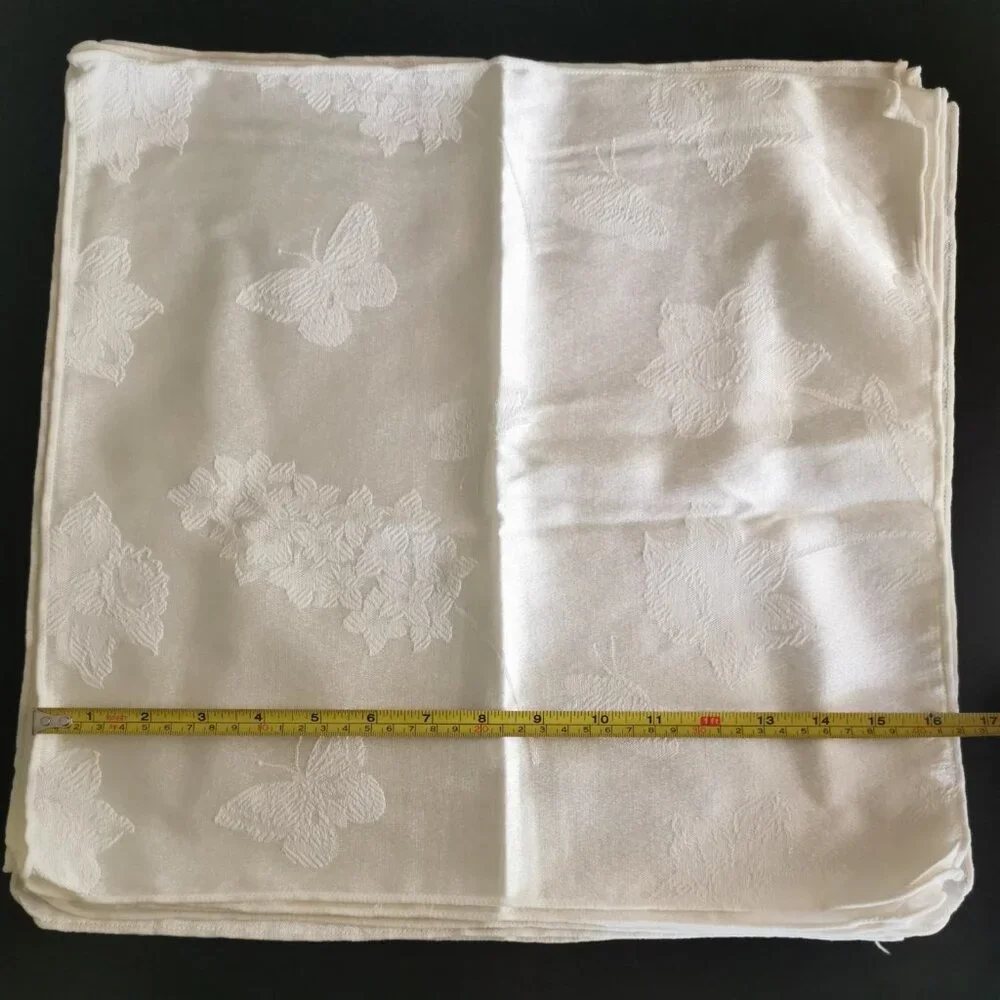 Set 6‎ White Linen Napkins Butterflies & Flowers 16x16.5